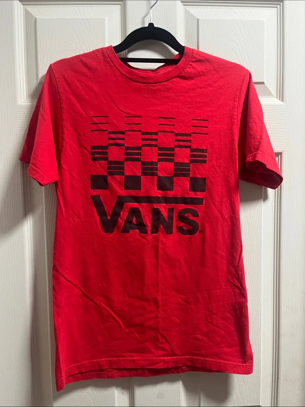 Vans Red Tee with Black Checker Graphic
